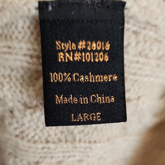 Soft Surroundings Label Noir Beige Cable Knit Cashmere Henley Sweater - Picture 3 of 5